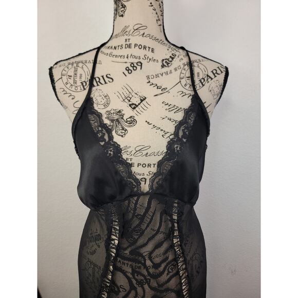 Victorias Secret Satin Chiffon Goth Black Sheer Maxi Gown Slip Dress M VTG Y2K - Picture 3 of 14